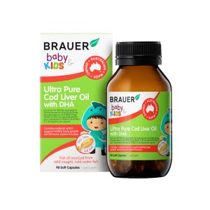 Ultra Pure Cod Liver Oil + DHA C/90v BRAUER Siro dầu gan cá tuyết hỗ trợ xương và miễn dịch trẻ 1+