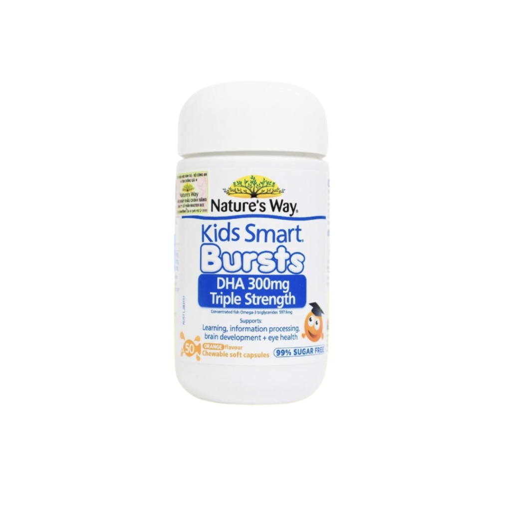 Kids Smart Bursts DHA 300mg Triple Strength L/50V NATURE'S WAY Bổ sung DHA hàm lượng cao, hỗ trợ tốt cho não bộ và mắt