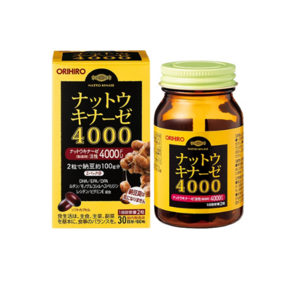 Natto Kinase 4000 FU H/60V ORIHIRO Giúp giảm nguy cơ hình thành huyết khối, ngừa đột quỵ