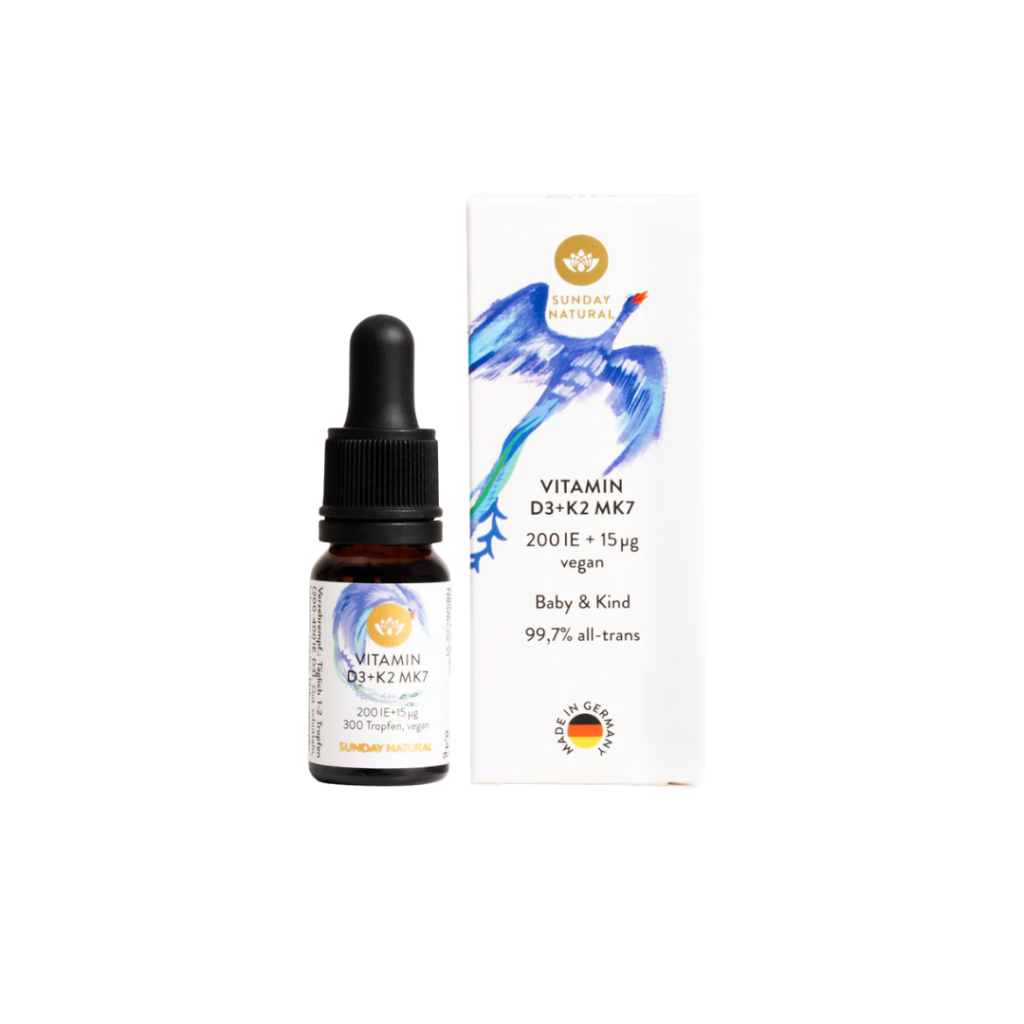 Vitamin D3 K2 MK7 200IU/15µg (Vegan) L/10ml SUNDAY NATURALS Hỗ trợ xương răng cho trẻ 0+